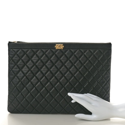 Chanel Caviar Quilted Large Boy Cosmetic Case Black 2 of 10