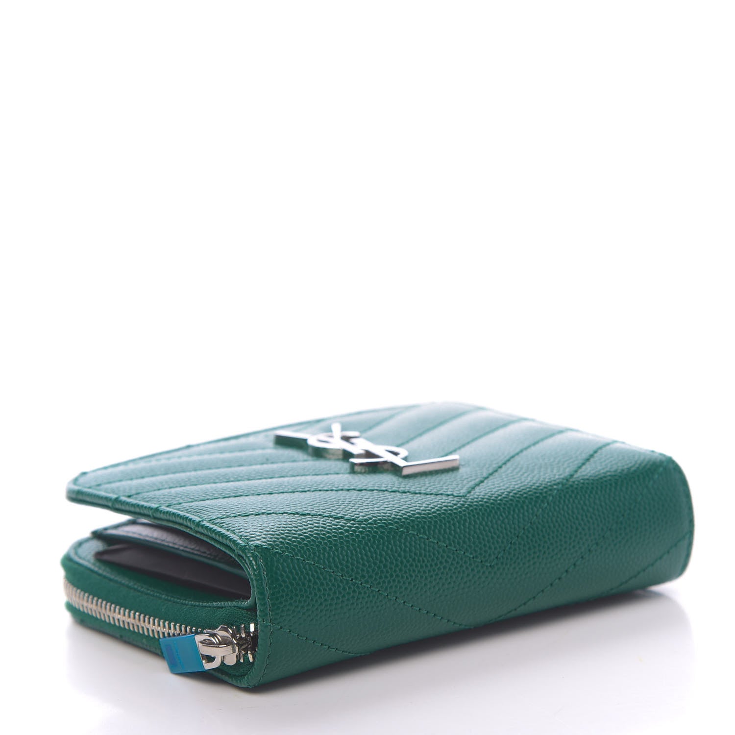 Saint Laurent Grain De Poudre Matelasse Compact Zip Around Wallet Malachite Green 4 of 8