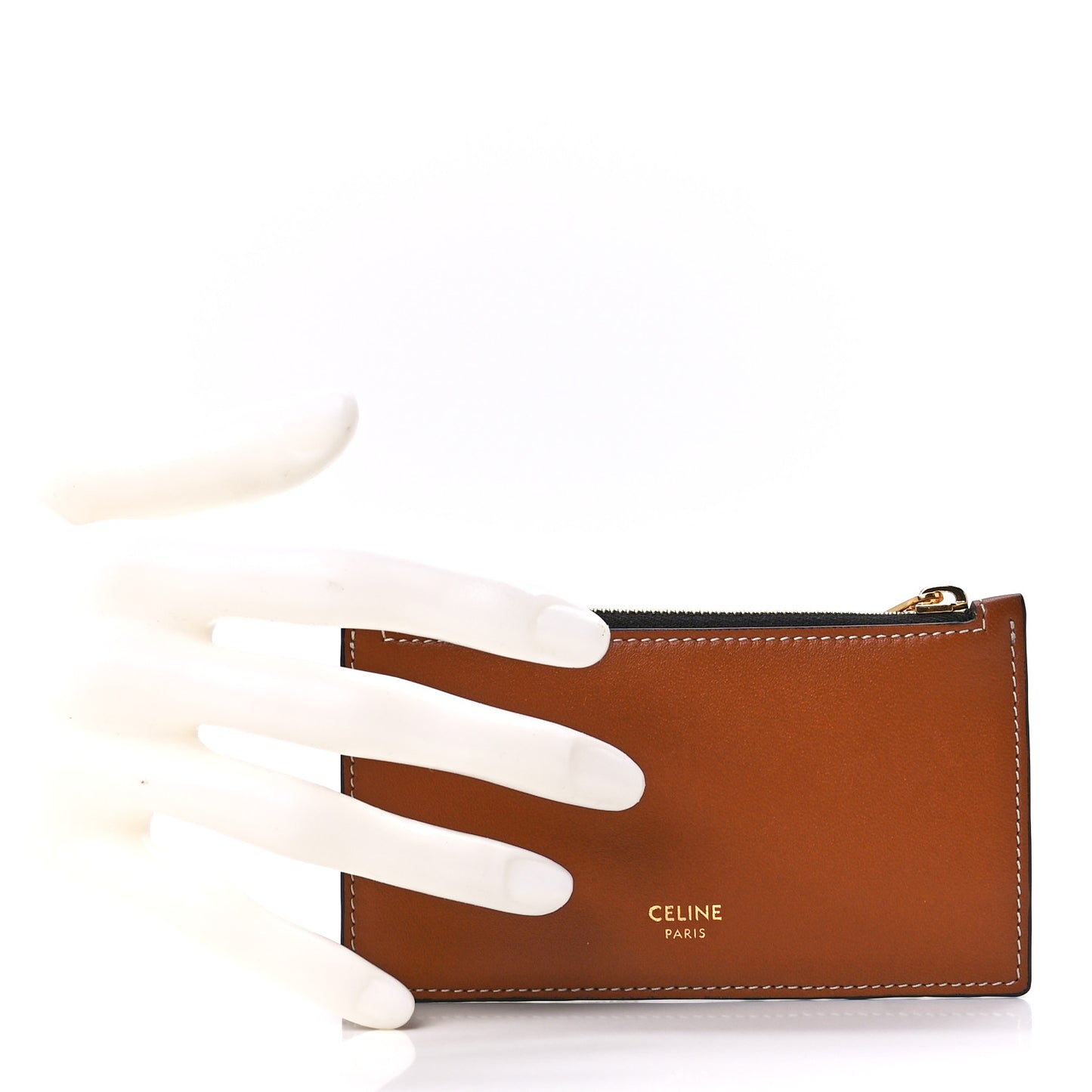 Triomphe Canvas Zipped Card Holder Tan