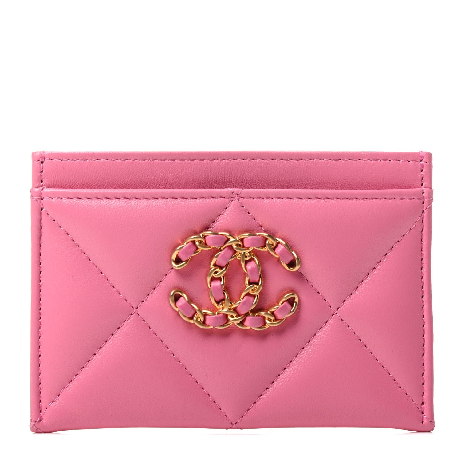 Chanel Lambskin Quilted Chanel 19 Card Holder Dark Pink 1 of 3