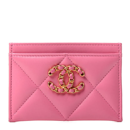 Chanel Lambskin Quilted Chanel 19 Card Holder Dark Pink 1 of 3