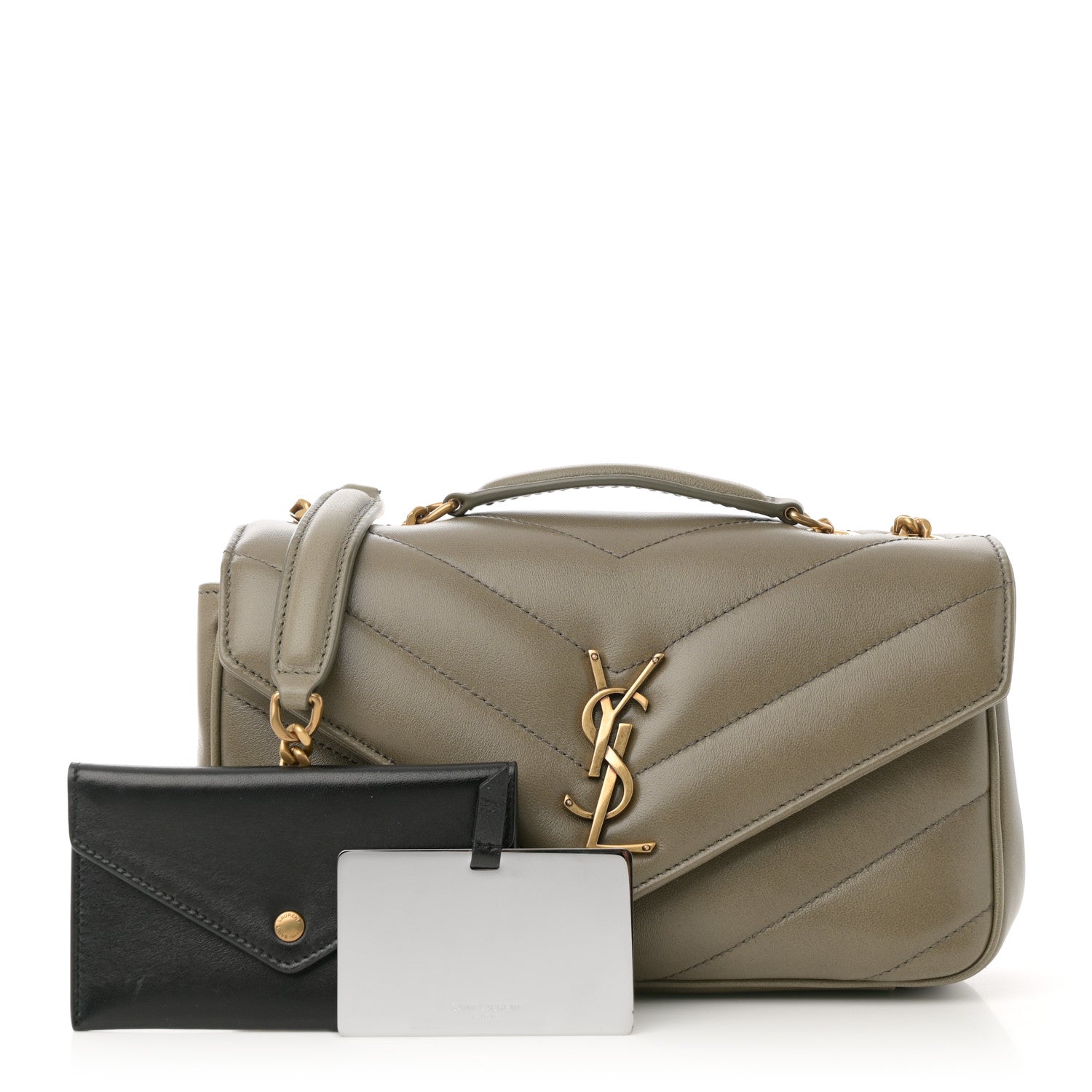 Saint Laurent Lambskin Chevron Quilted Small Loulou Bag Dark Strong Moss 3 of 13