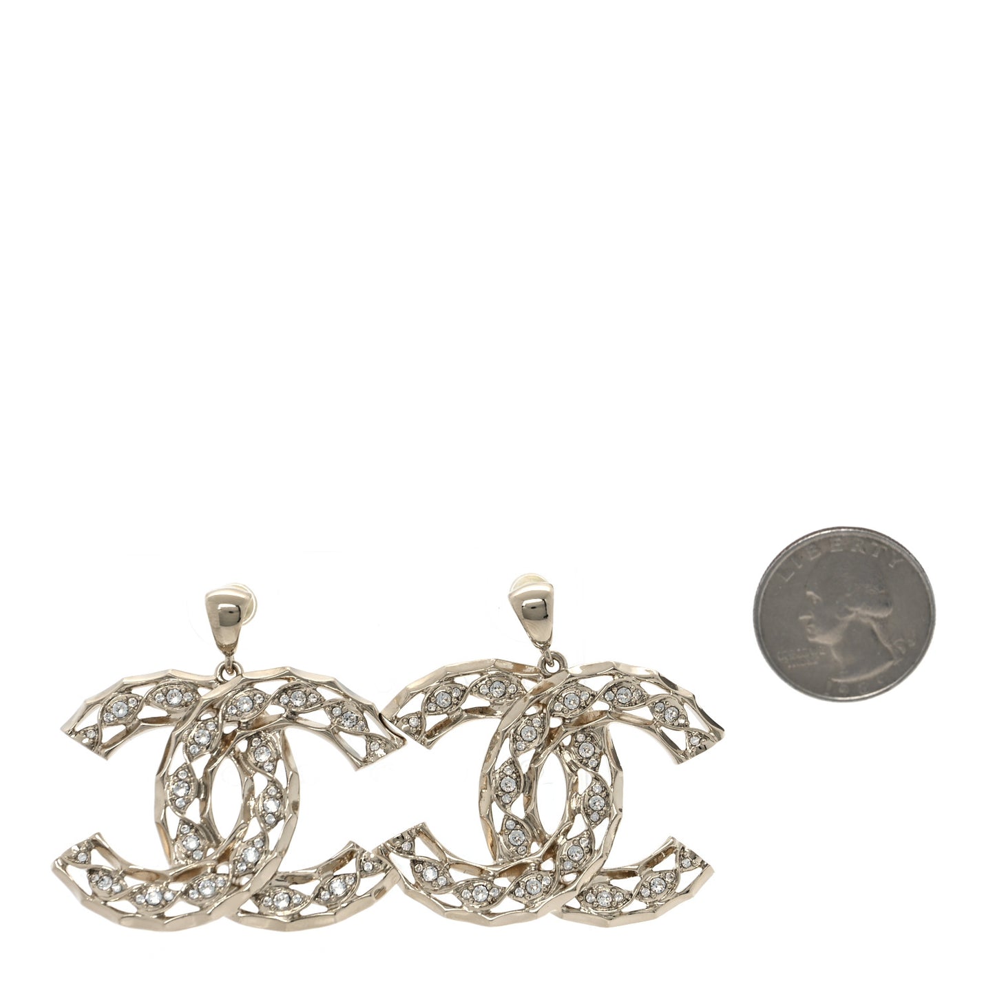 Metal Crystal Twisted CC Drop Earrings Light Gold