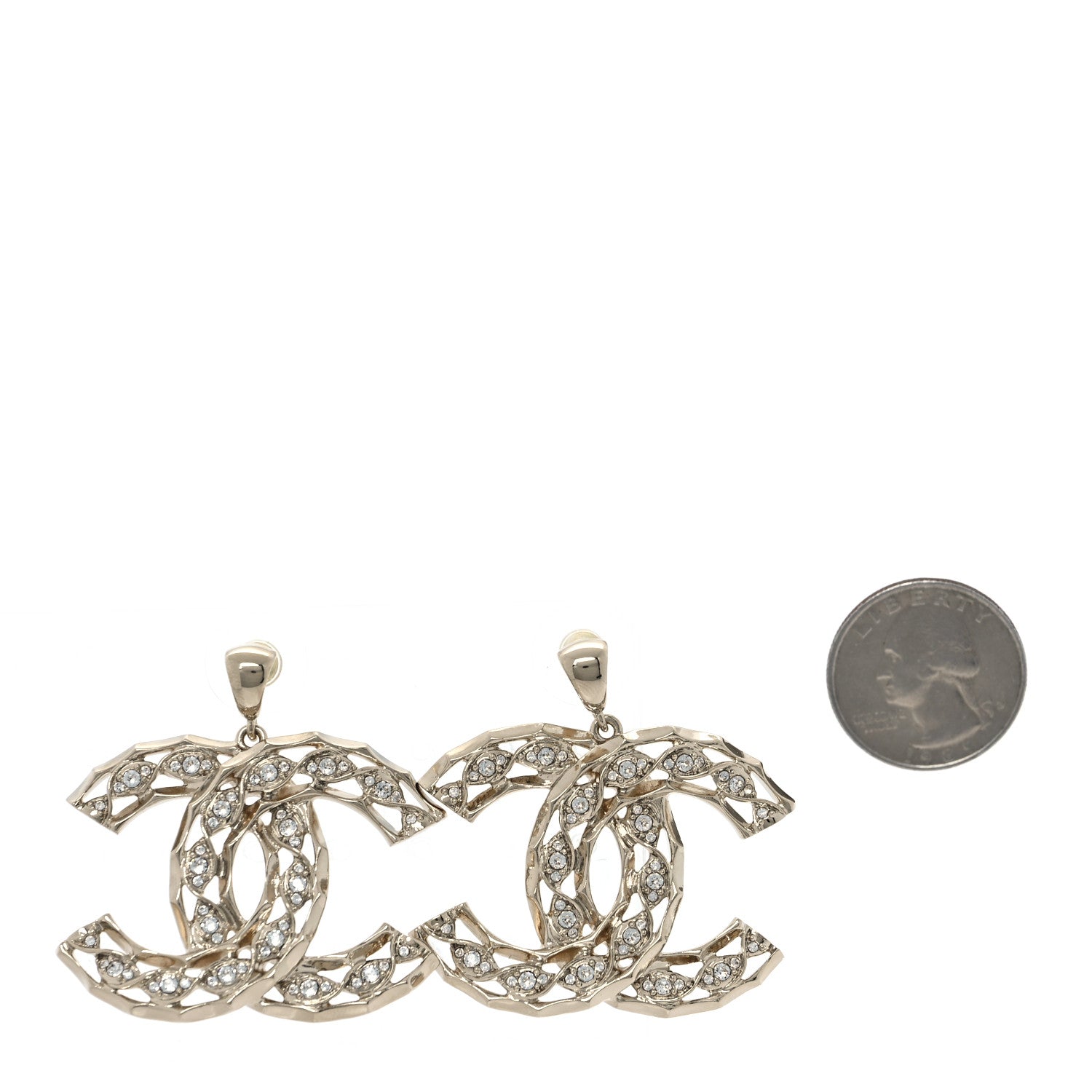 Chanel Metal Crystal Twisted CC Drop Earrings Light Gold 2 of 5