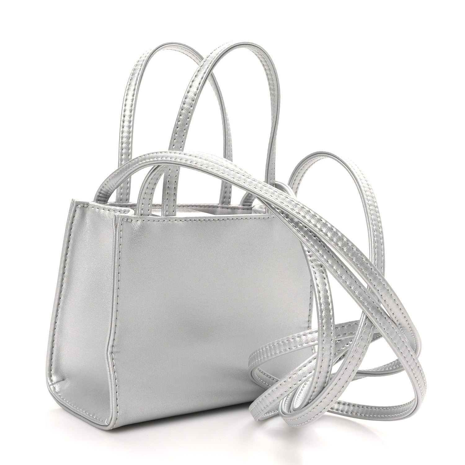 Telfar Metallic Vegan Leather Small Shopping Bag Silver 1737957