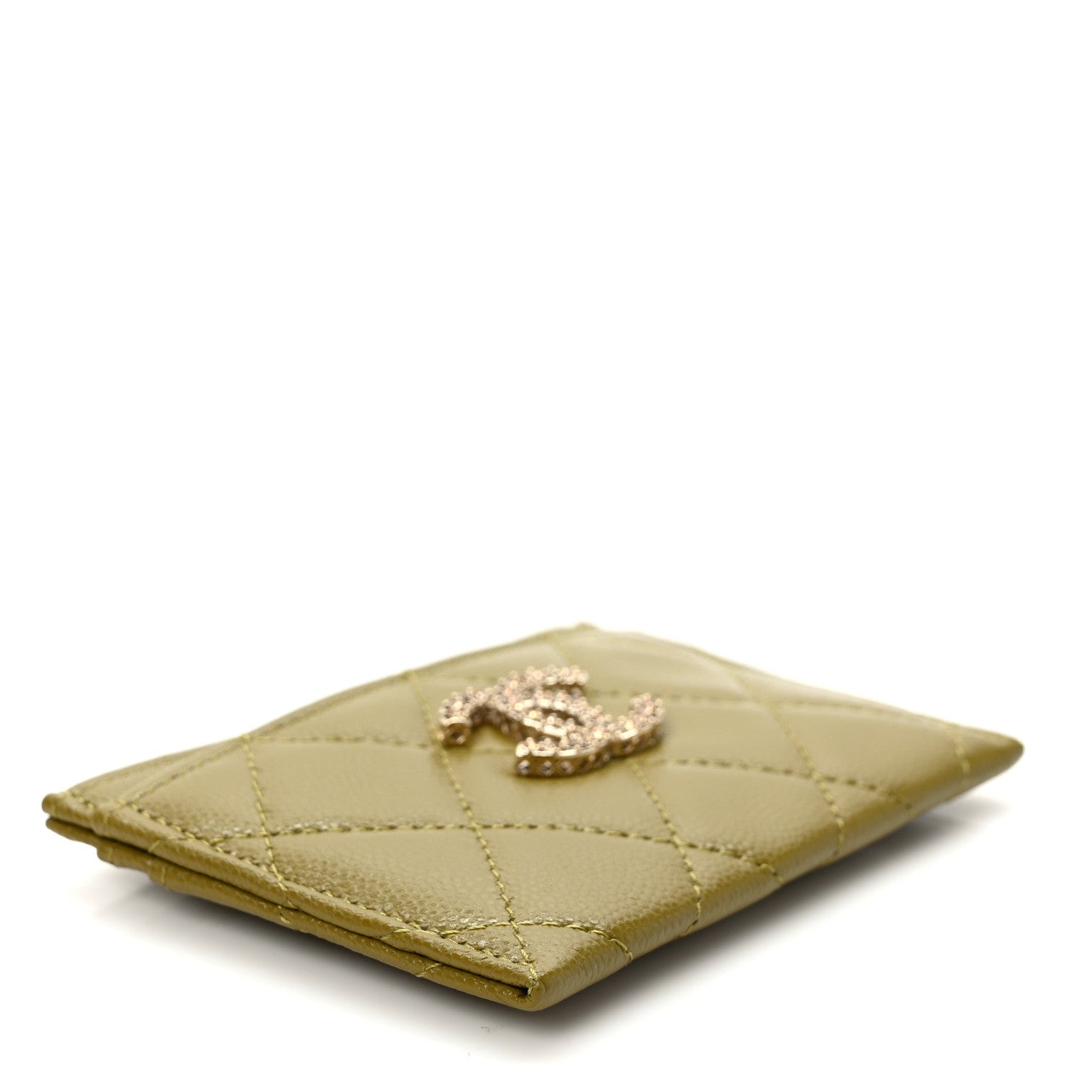 Chanel Caviar Quilted Crystal Card Holder Green 4 of 8