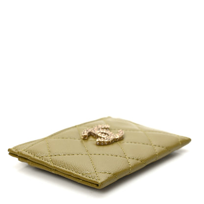 Chanel Caviar Quilted Crystal Card Holder Green 4 of 8