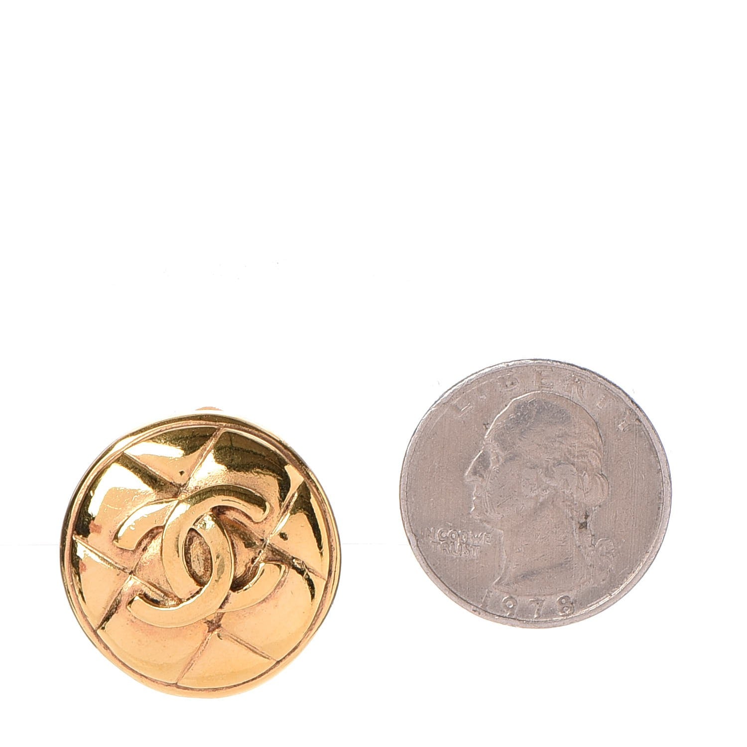 Chanel Round Quilted CC Clip On Earrings Gold 2 of 6