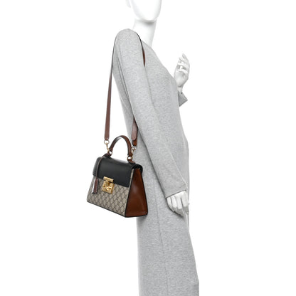 Gucci GG Supreme Monogram Calfskin Small Padlock Top Handle Bag Beige Black Cuir 2 of 10