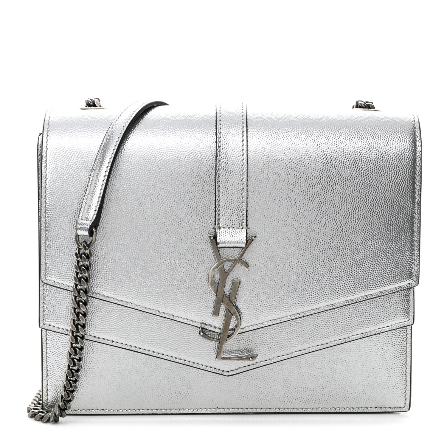 Saint Laurent Grain De Poudre Monogram Medium Sulpice Shoulder Bag Silver 1 of 15
