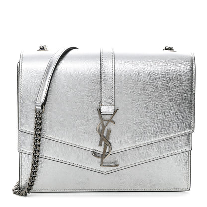 Saint Laurent Grain De Poudre Monogram Medium Sulpice Shoulder Bag Silver 1 of 15