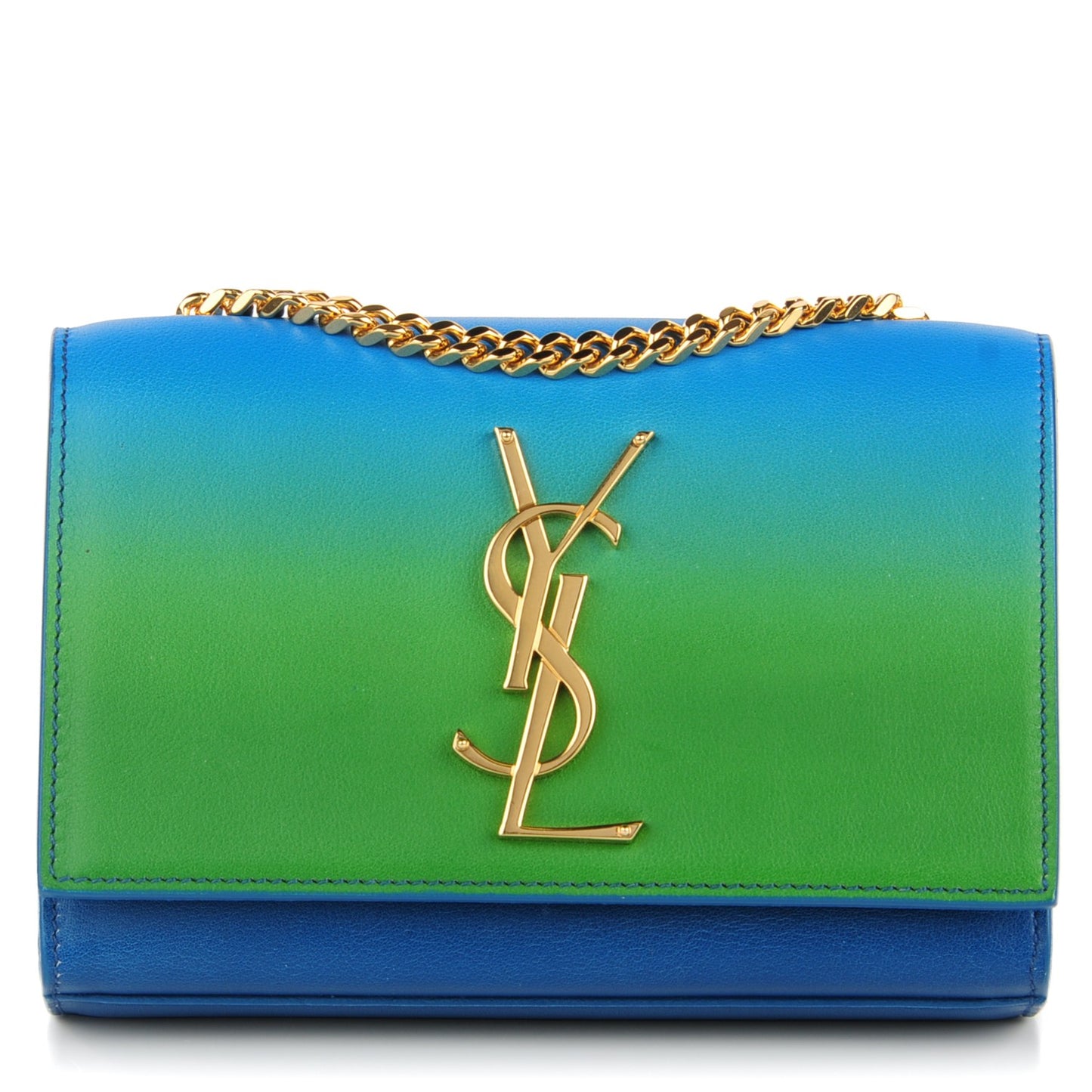 Calfskin Degrade Small Kate Monogram Satchel Green Blue