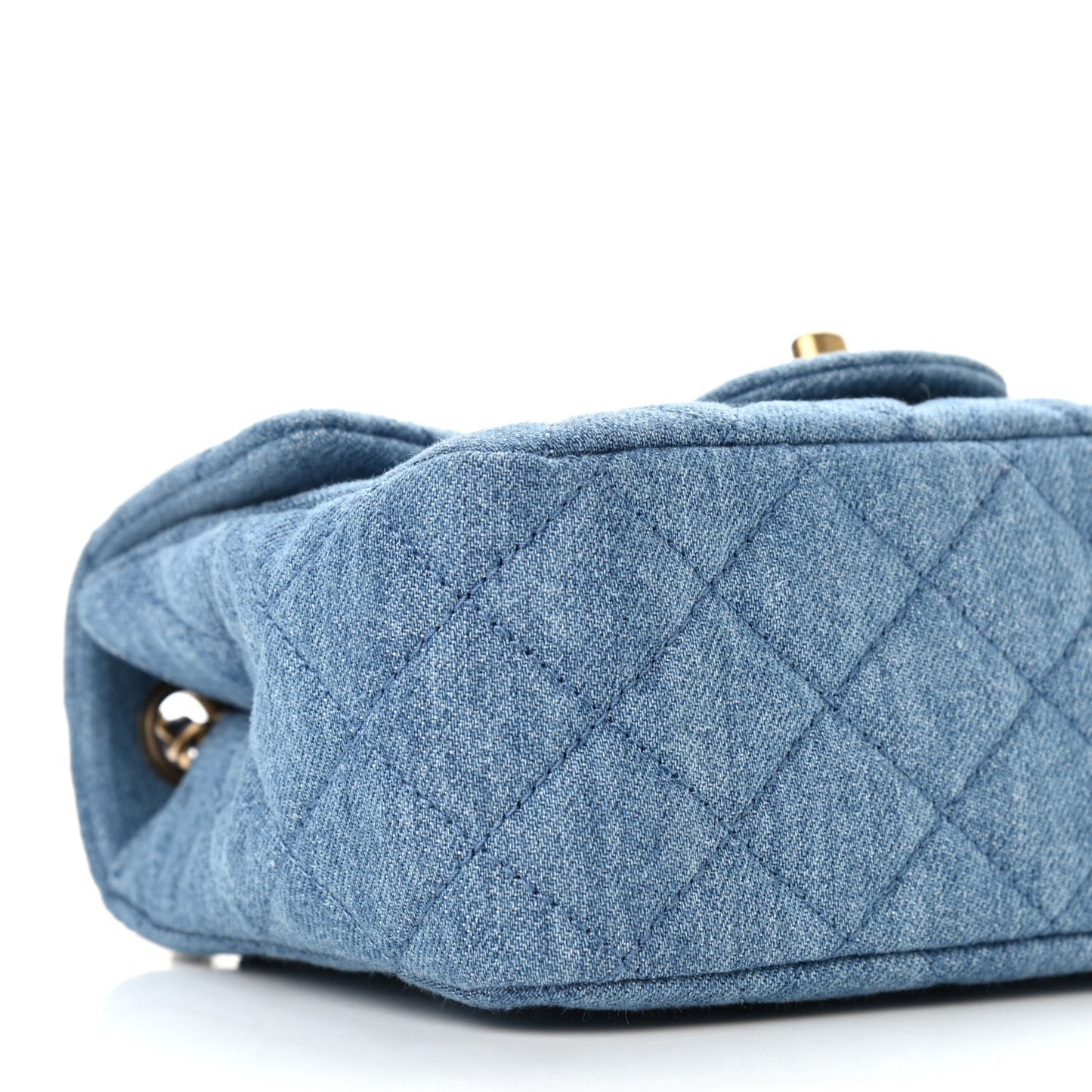 Denim Quilted Mini Pearl Crush Flap Blue