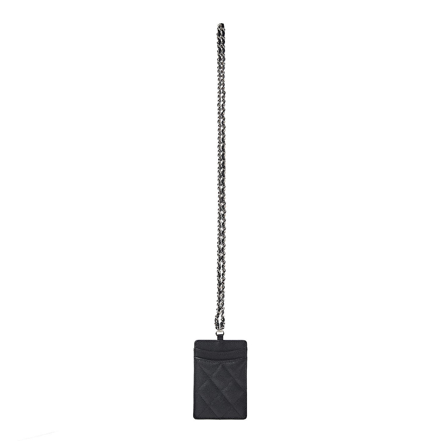 Caviar Quilted Card Holder On Chain Black
