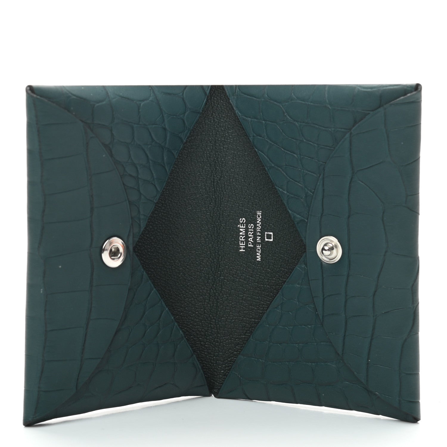 Hermes Matte Alligator Calvi Card Case Vert Cypress 5 of 6