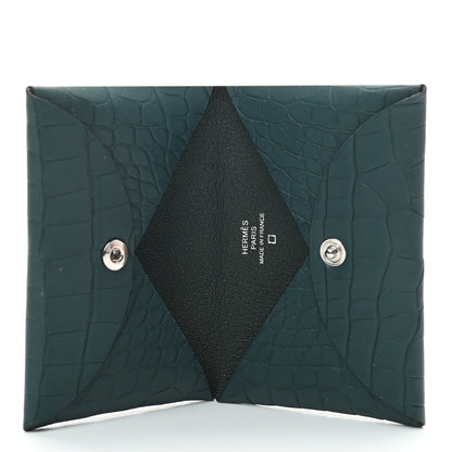 Hermes Matte Alligator Calvi Card Case Vert Cypress 5 of 6