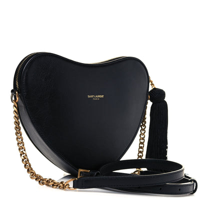 Saint Laurent Calfskin Rock Star Patchwork Monogram Heart Shoulder Bag Black 3 of 9
