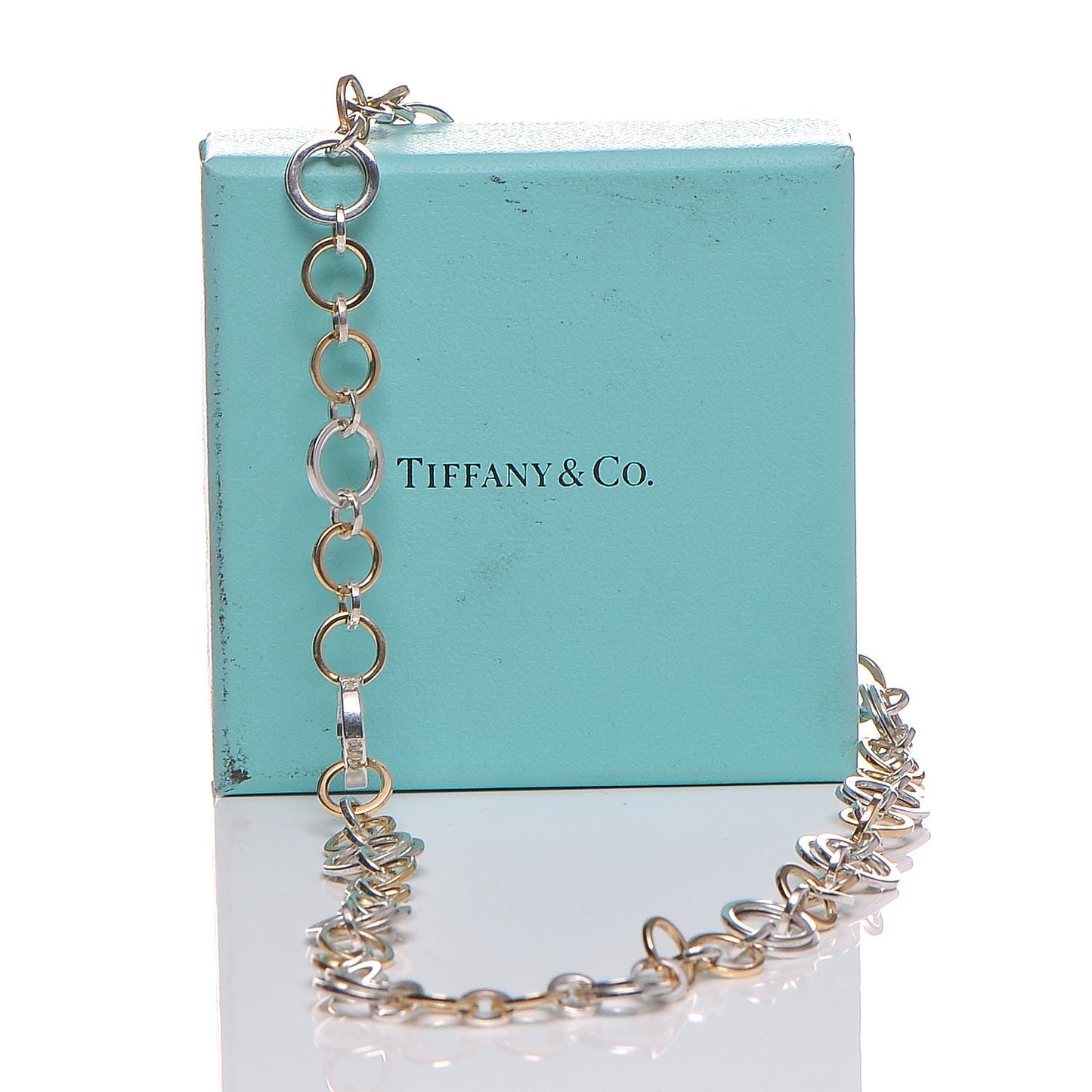 18K Yellow Gold Sterling Silver Circle Link Necklace