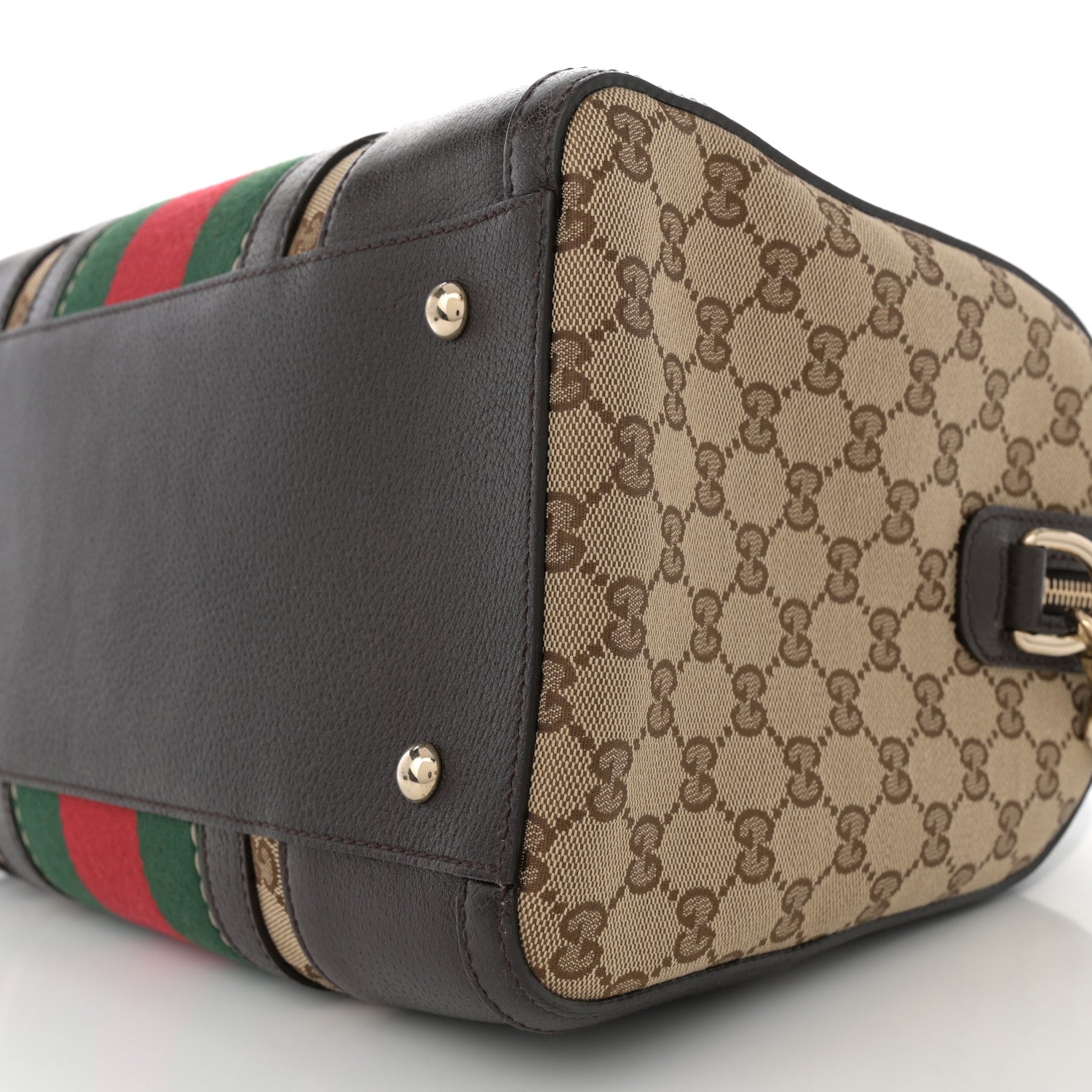 Gucci Monogram Vintage Web Medium Webby Bee Boston Dark Brown 10 of 10