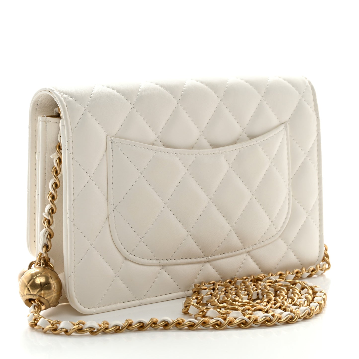 Lambskin Quilted CC Pearl Crush Wallet on Chain WOC White