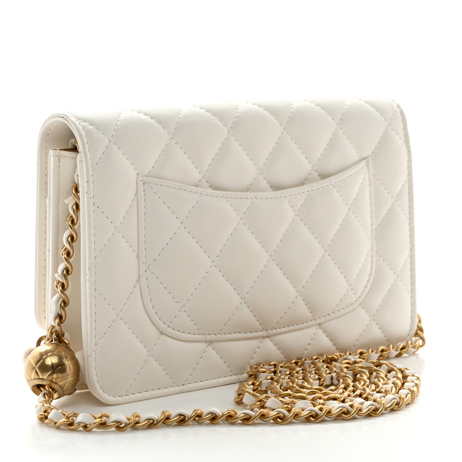 Chanel Lambskin Quilted CC Pearl Crush Wallet on Chain WOC White 3 of 12