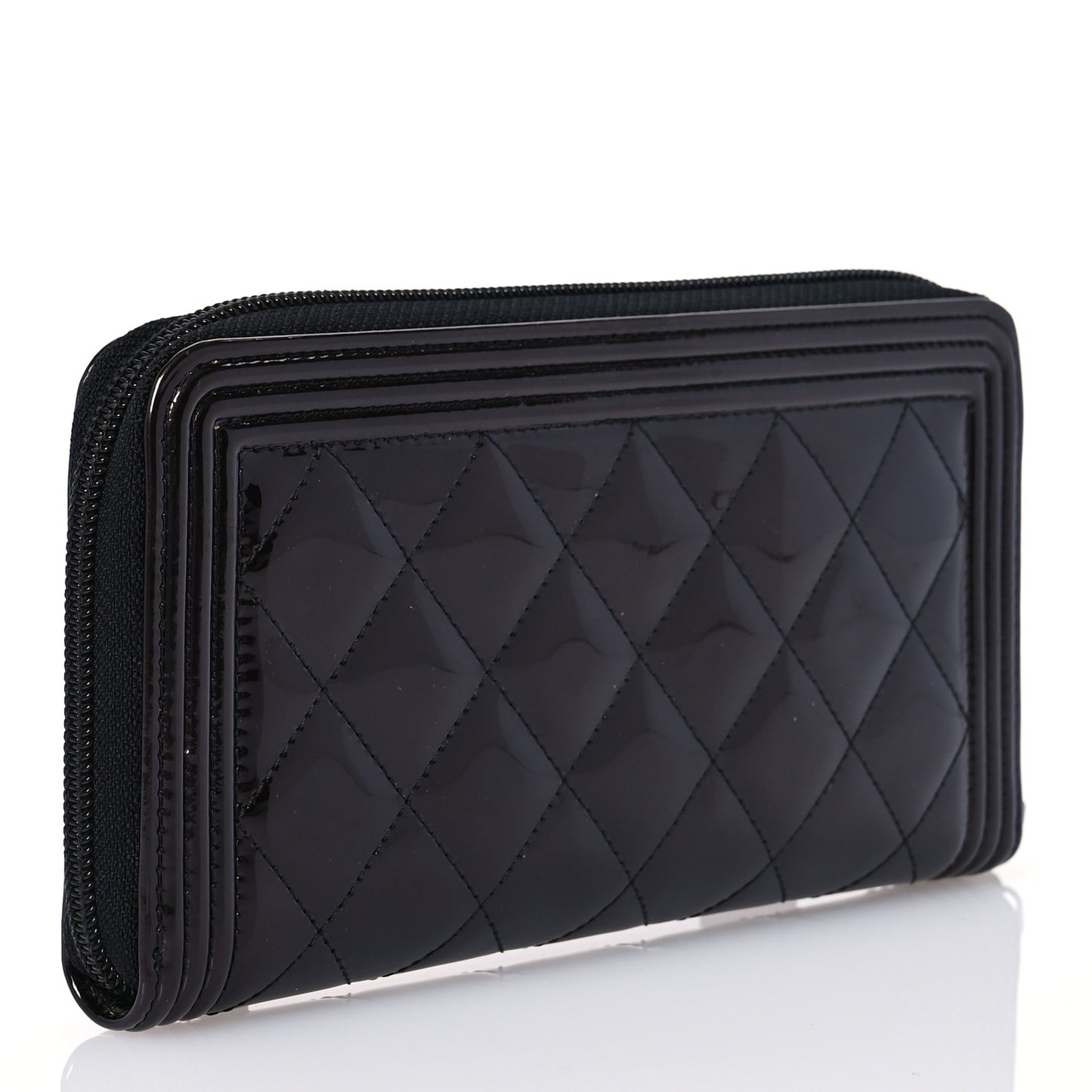 Patent Calfskin Quilted Boy L-Gusset Zip Wallet Black