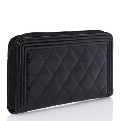 Chanel Patent Calfskin Quilted Boy L-Gusset Zip Wallet Black 3 of 13