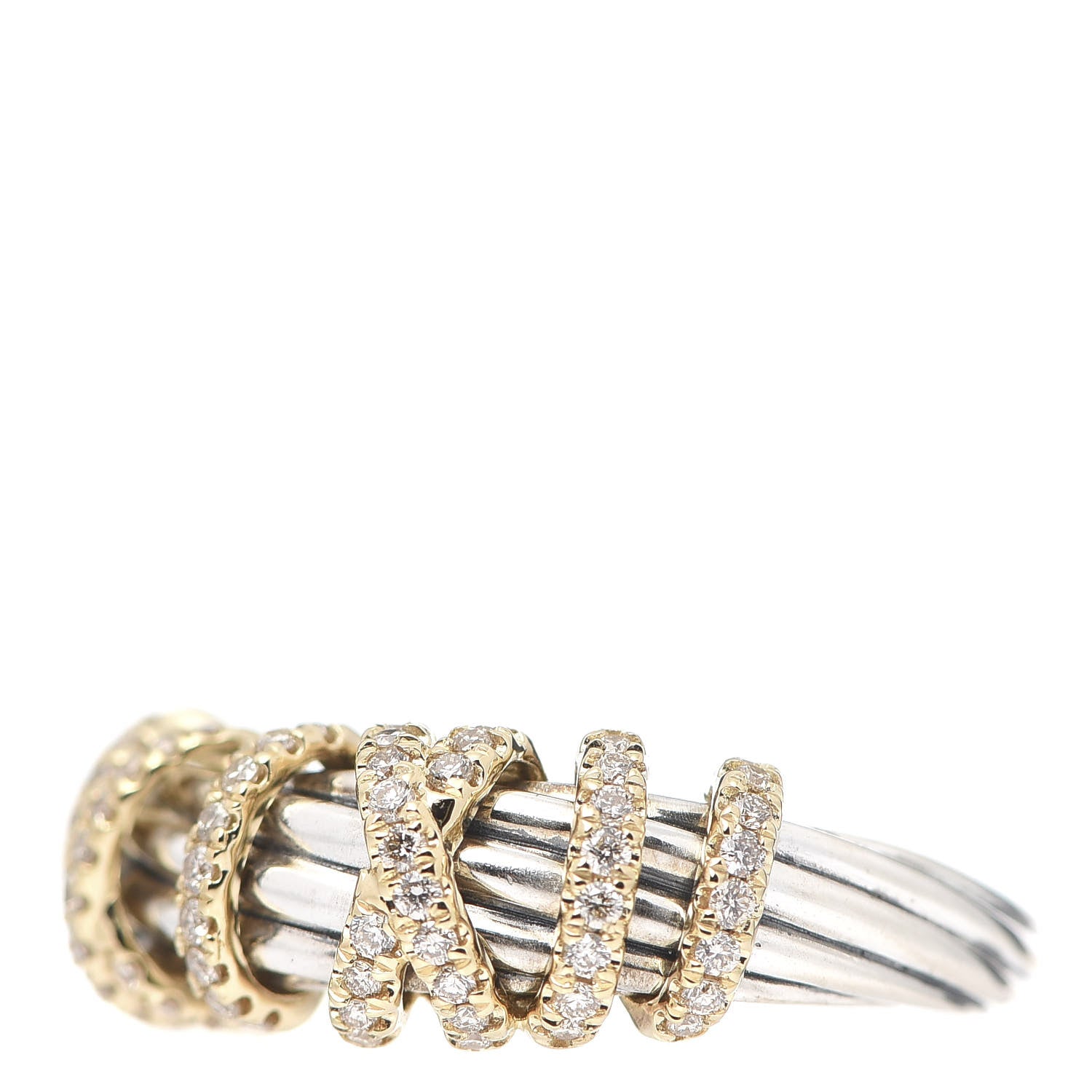 David Yurman Sterling Silver 18K Yellow Gold Diamond Helena Ring 51 5.75 3 of 5