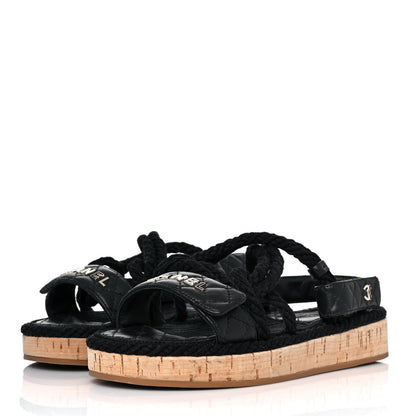 Chanel Cord Lambskin Quilted Logo Sandals 36 Black 3 of 9