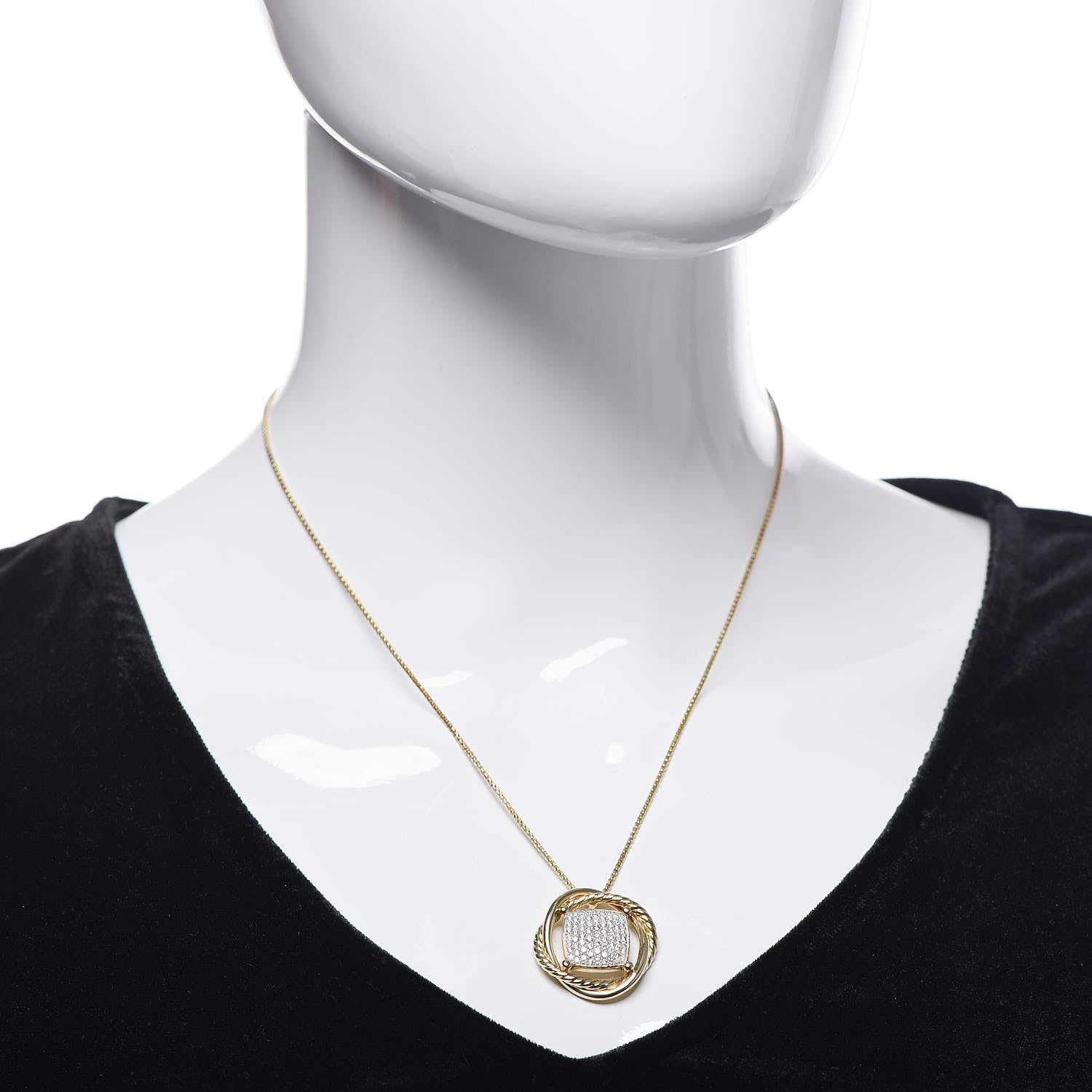 David Yurman 18K Yellow Gold Diamond 20mm Infinity Pendant Necklace 10 of 14