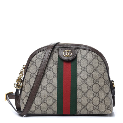 Gucci GG Supreme Monogram Textured Dollar Calfskin Web Small Ophidia Dome Shoulder Bag Beige Ebony New Acero 1 of 12