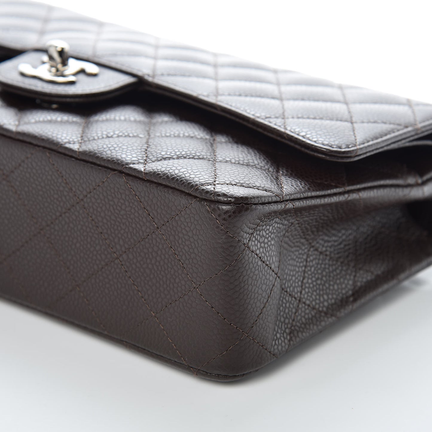 Caviar Quilted Medium Double Flap Brown