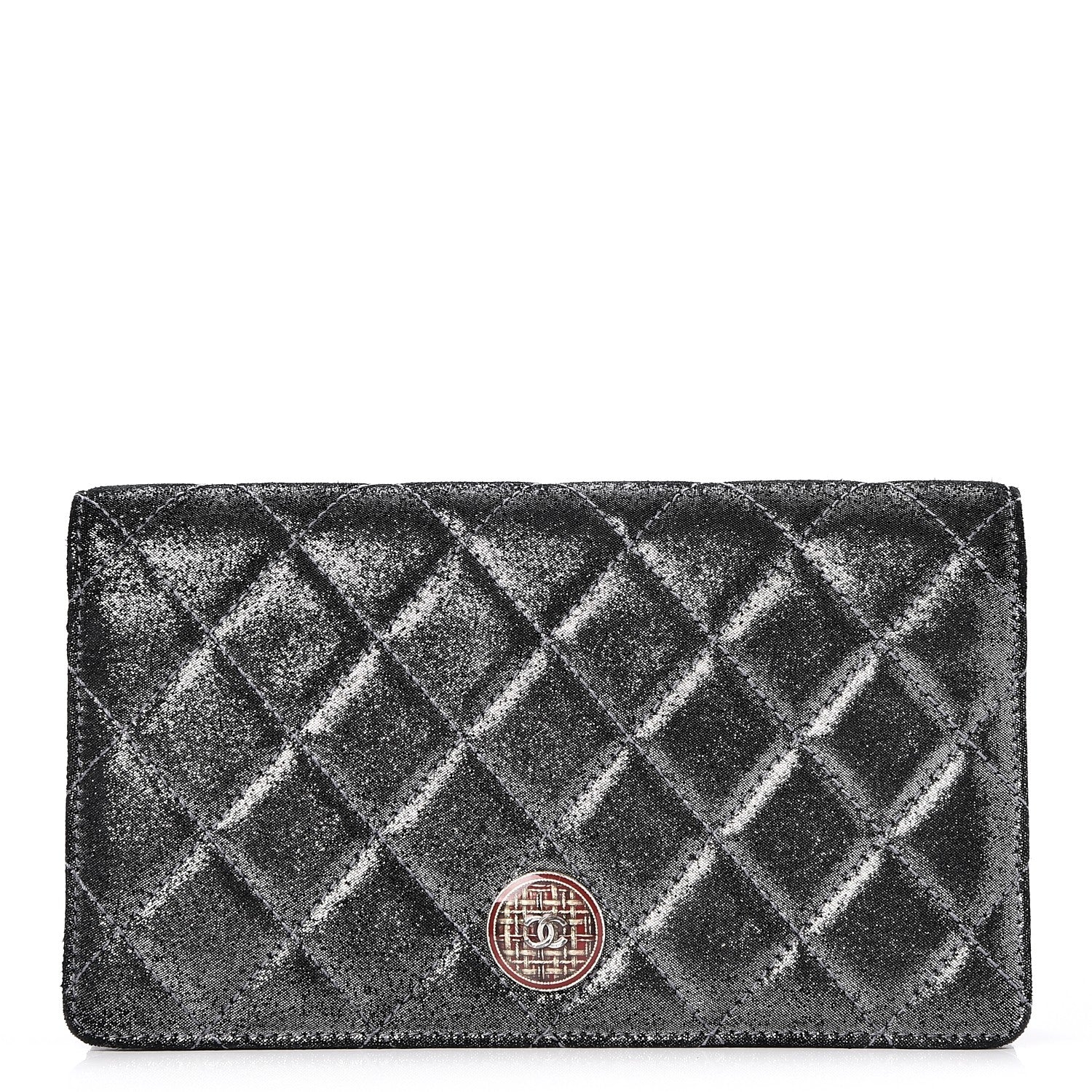 Chanel Iridescent Calfskin Quilted Tartan Button Yen Wallet Grey 1 of 7