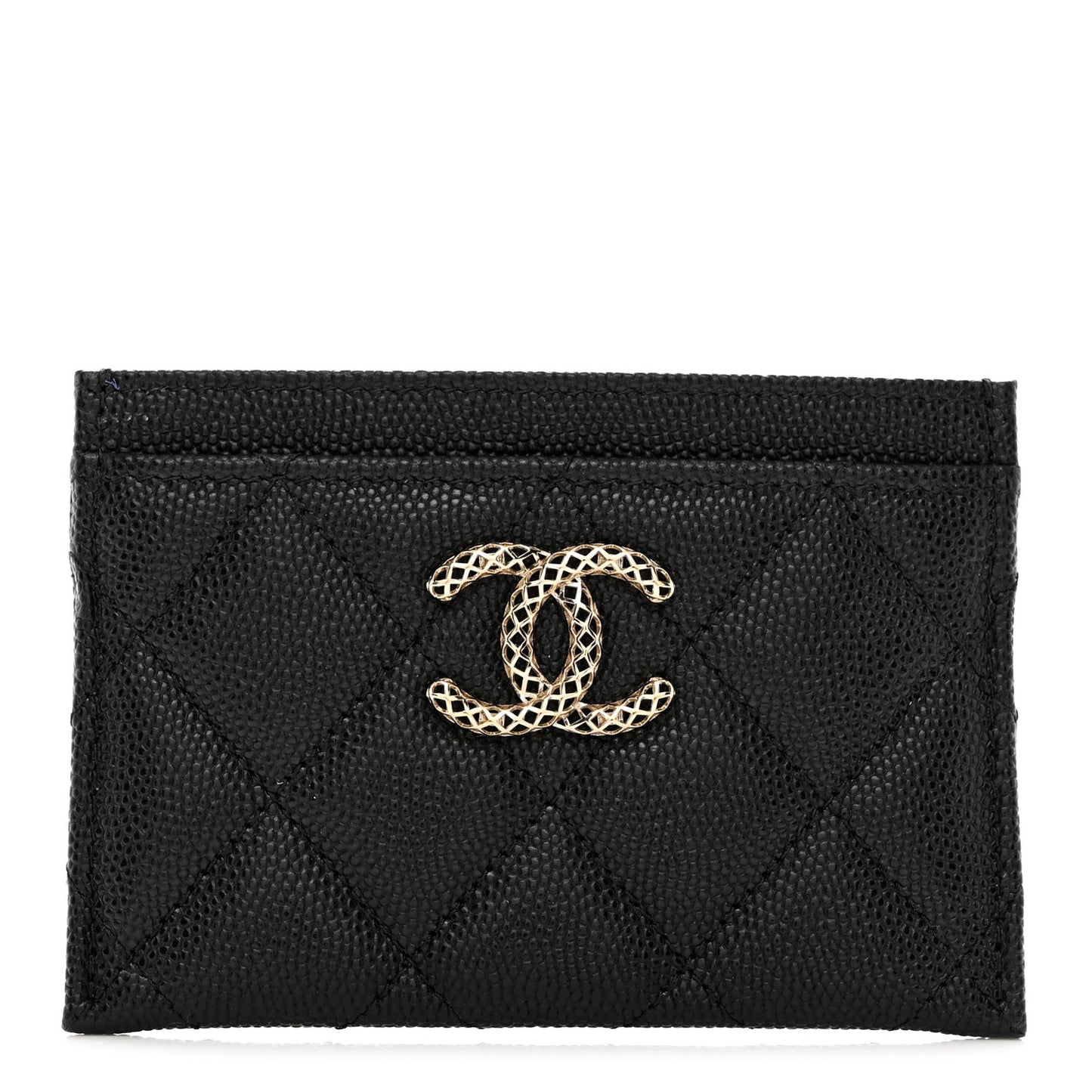 Caviar Metal Perforated Quilted CC Card Holder Black