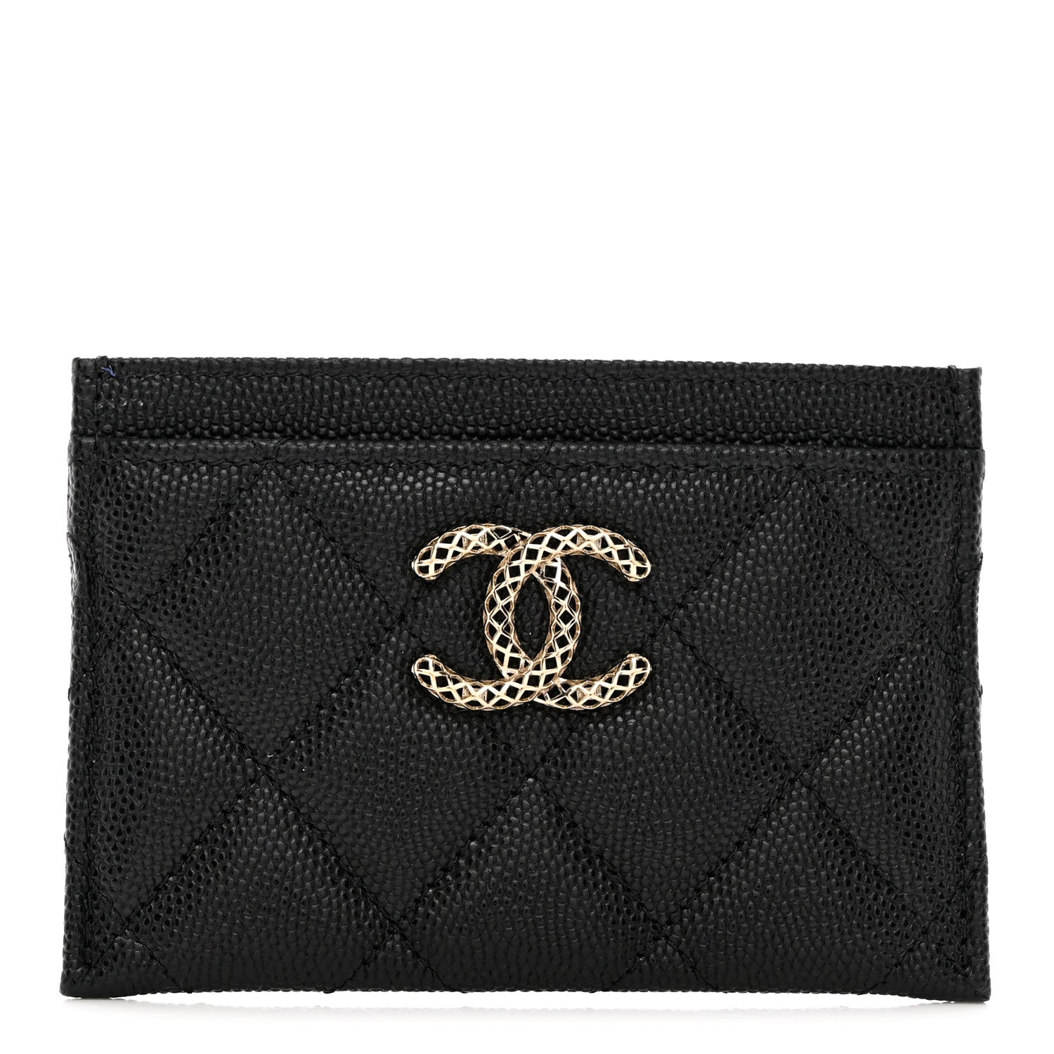 Chanel Caviar Metal Perforated Quilted CC Card Holder Black 1 of 9
