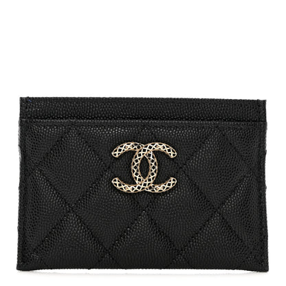 Chanel Caviar Metal Perforated Quilted CC Card Holder Black 1 of 9