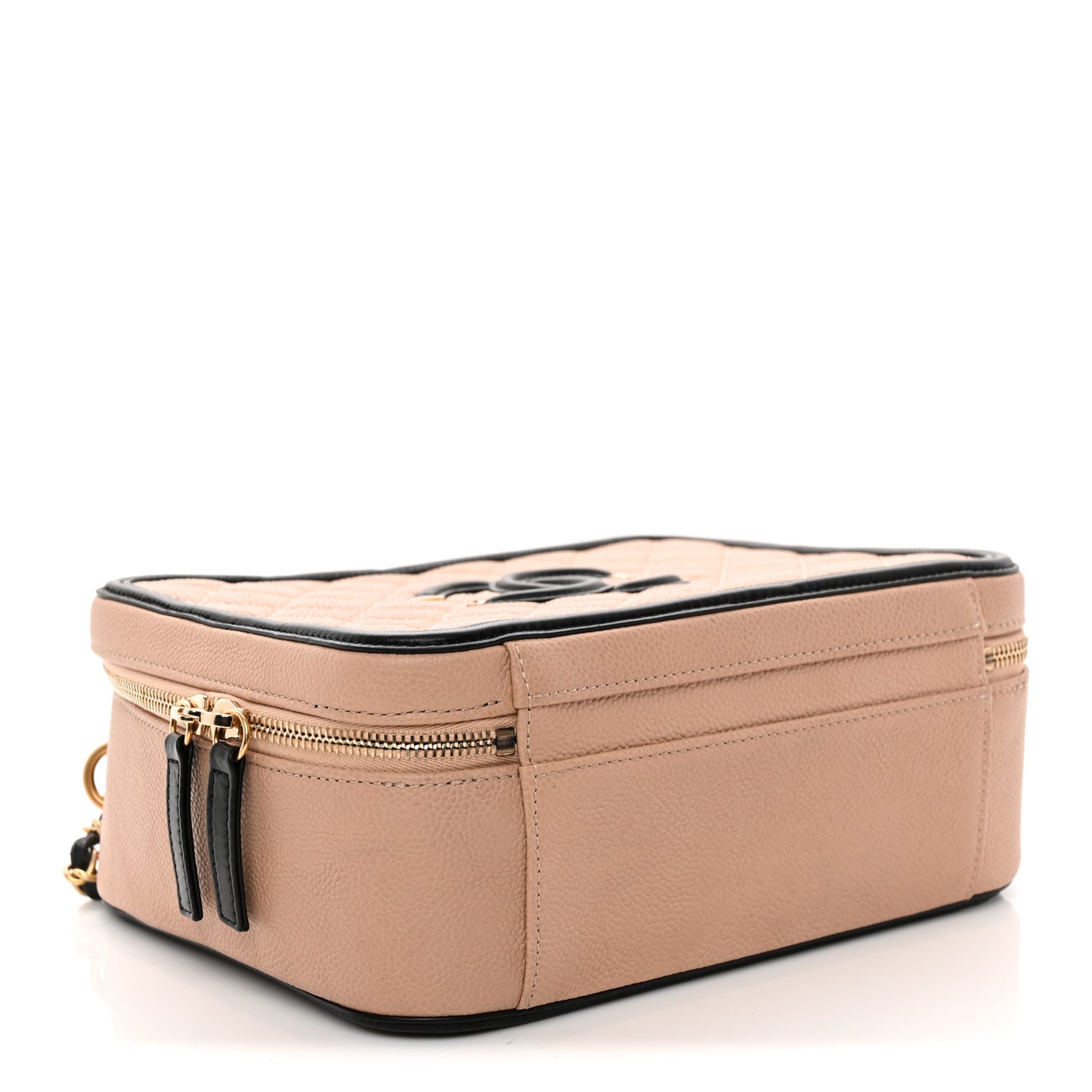 Caviar Quilted Large CC Filigree Vanity Case Beige Black