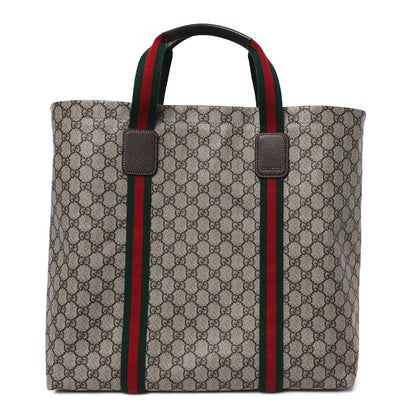 Gucci Tender GG Supreme Monogram Textured Dollar Calfskin Web Tote Beige Ebony New Acero 1 of 11