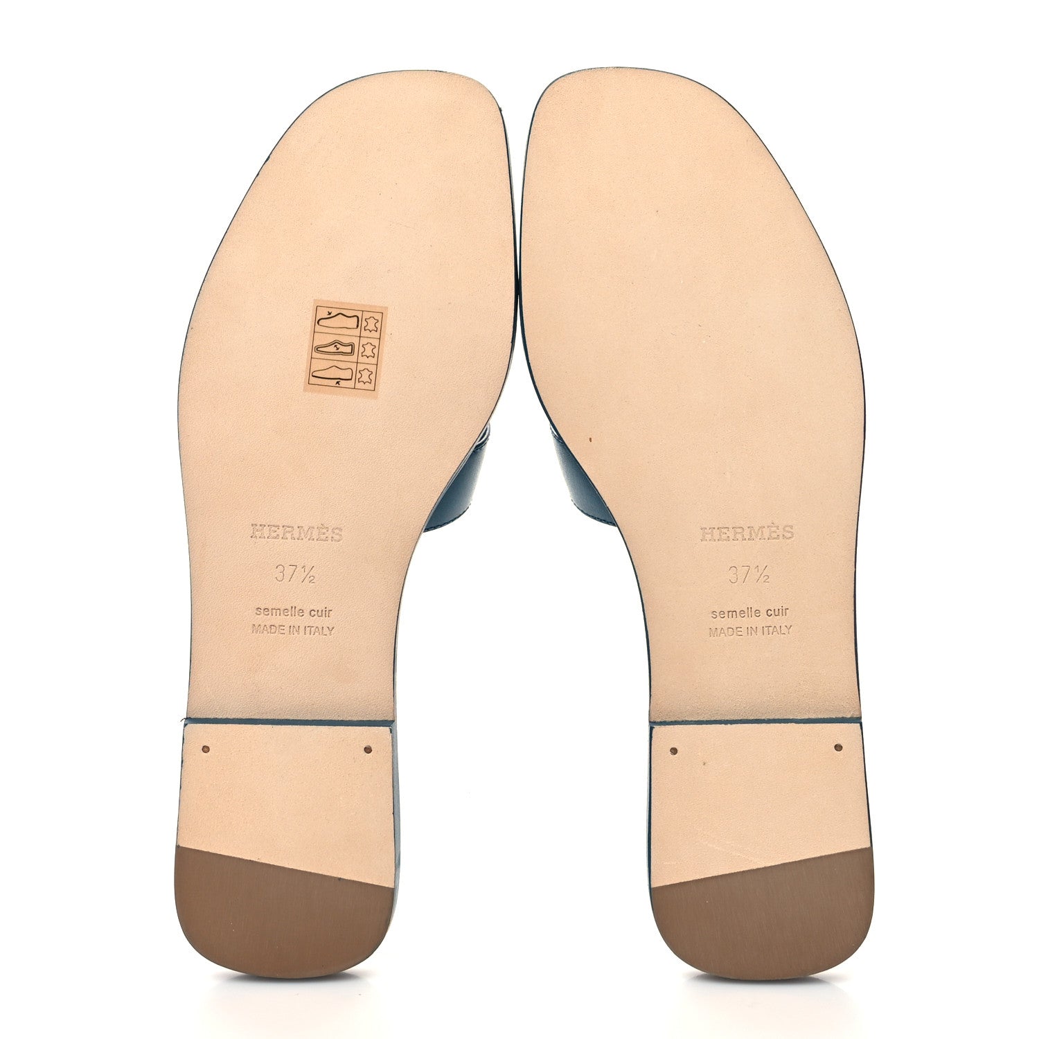 Hermes Calfskin Oran Sandals 37.5 Bleu Emeraude 5 of 9