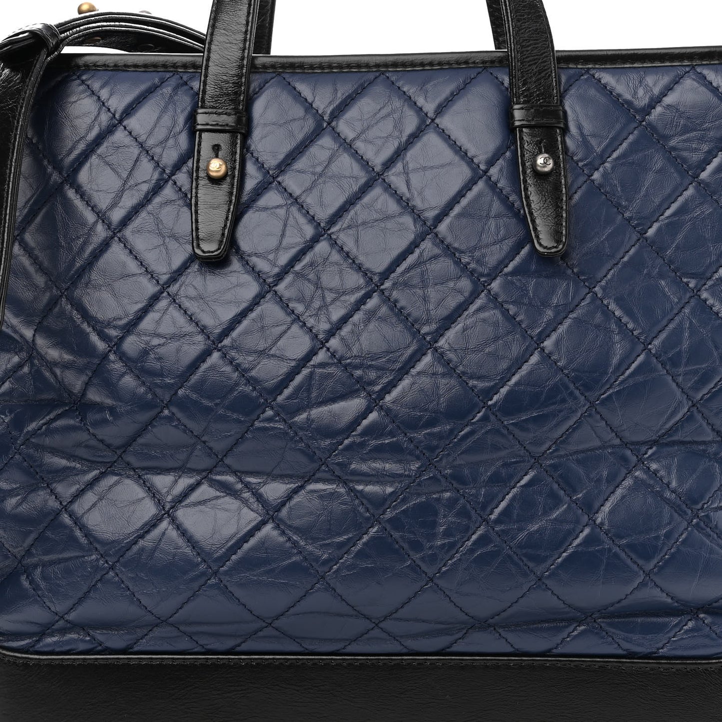 Aged Calfskin Quilted Large Gabrielle Shopping Tote Navy Black
