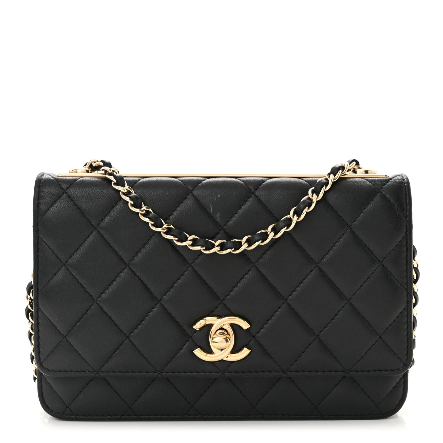 Lambskin Quilted Trendy CC Wallet On Chain WOC Black