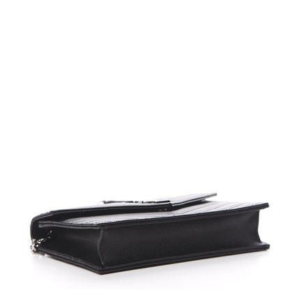Saint Laurent Grain De Poudre Matelasse Chevron Monogram Envelope Chain Wallet Black 4 of 11