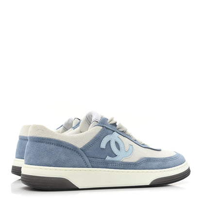 Chanel Suede Kidskin Womens CC Sneakers 35 White Blue 4 of 11