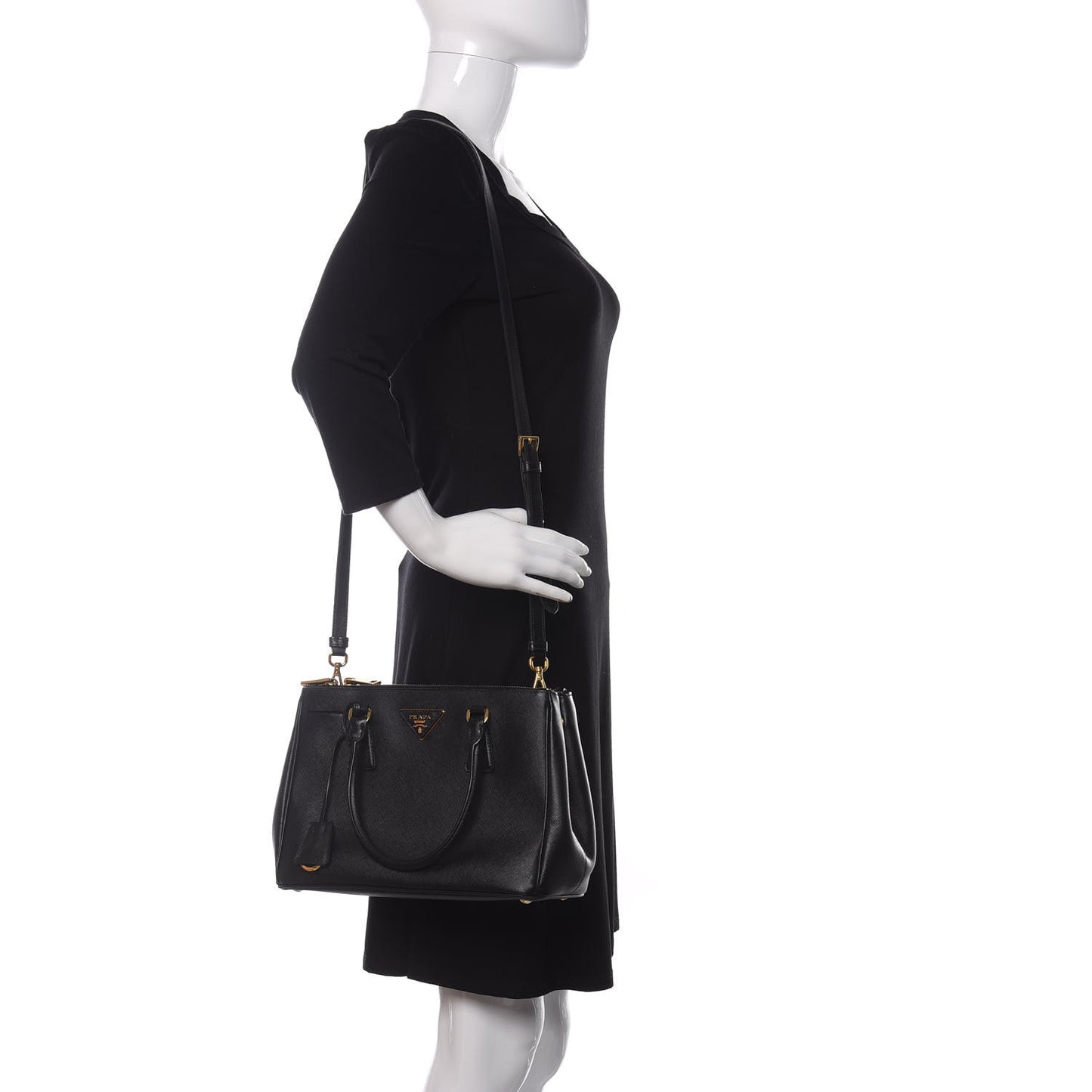 Saffiano Small Galleria Double Zip Tote Black