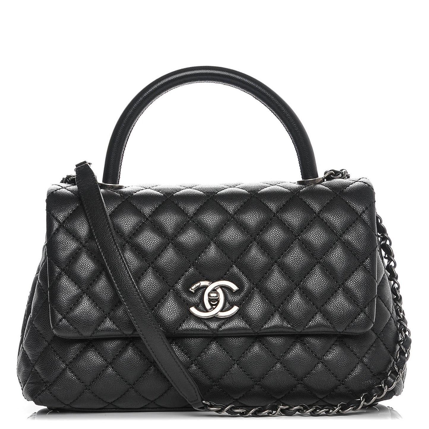 Caviar Quilted Small Coco Handle Flap Black