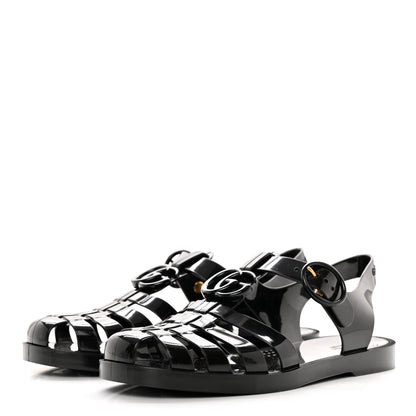 Gucci Shiny Rubber Double G Buckle Strap Sandals 36 Black 3 of 9