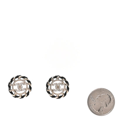 Chanel Crystal Lambskin Chain CC Stud Earrings Black Gold 2 of 5