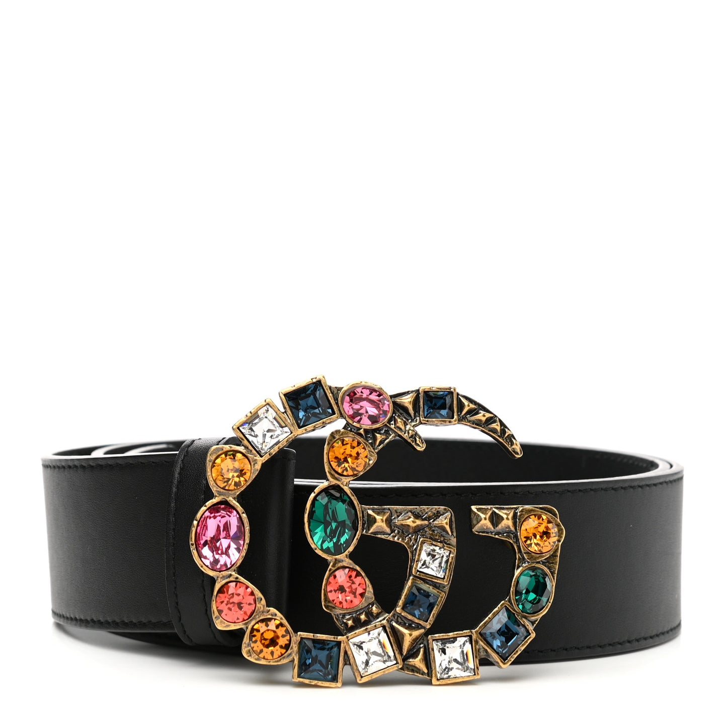 Calfskin Crystal Double G 40mm Belt 95 38 Black Multicolor
