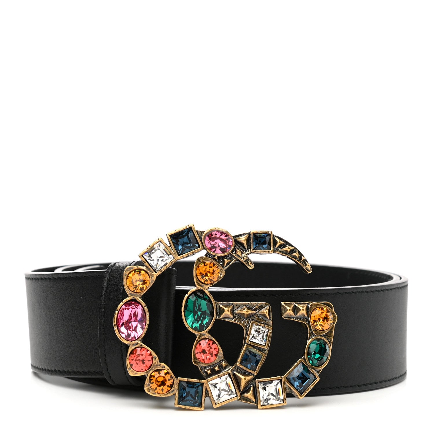 Gucci Calfskin Crystal Double G 40mm Belt 95 38 Black Multicolor 1 of 5