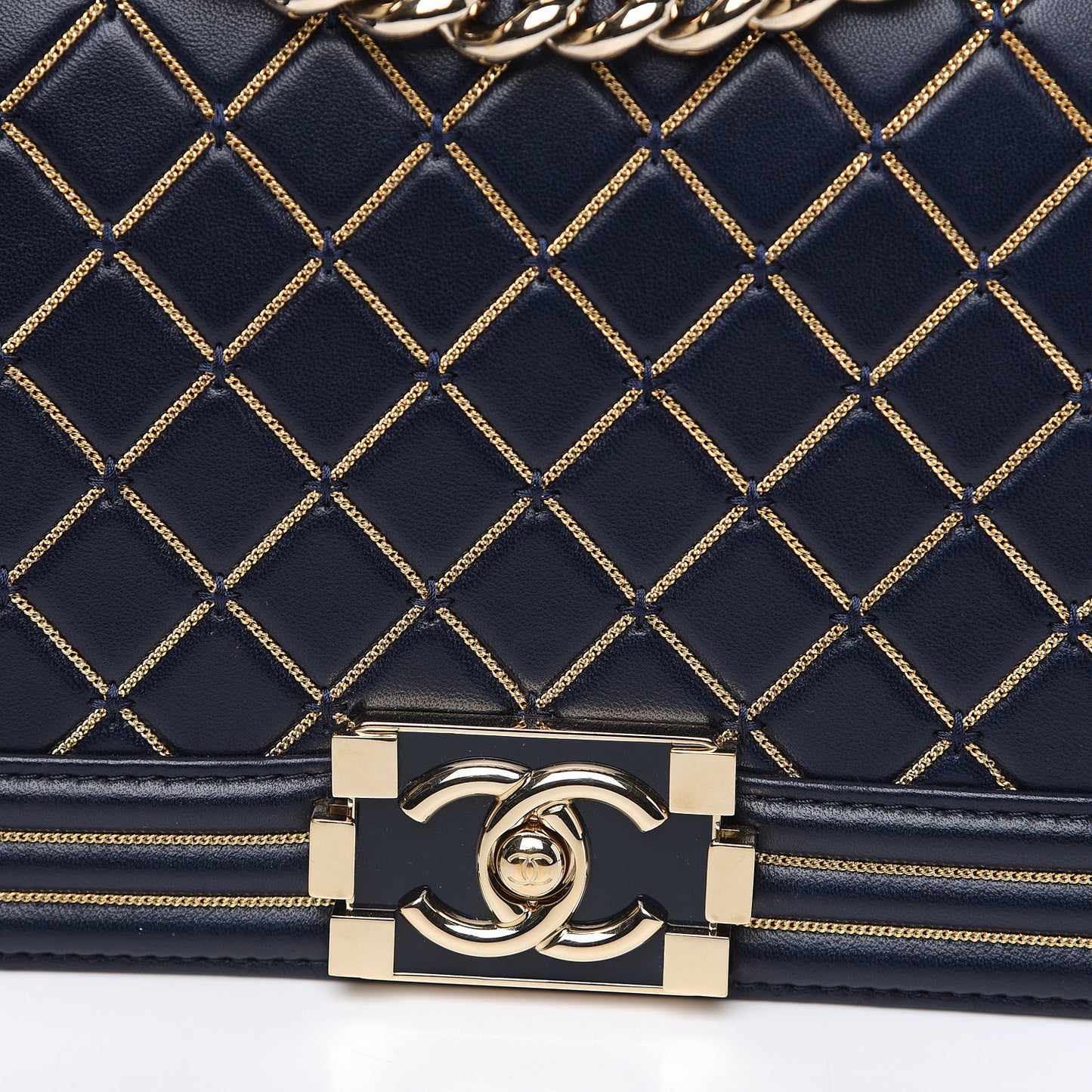 Lambskin Chain Quilted Medium Boy Flap Navy